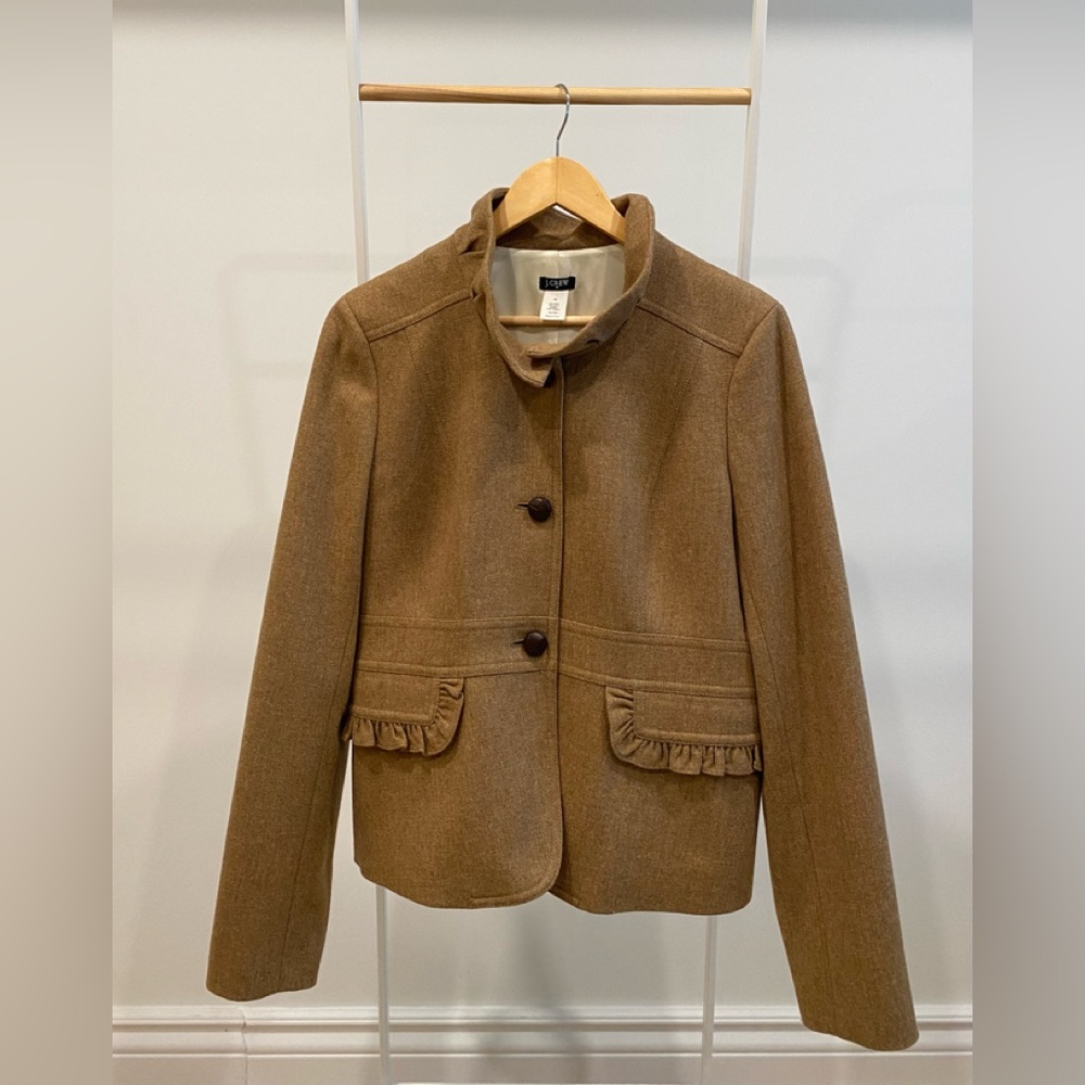 J. Crew Factory Women's Tan Wool Blend Ruffle Pocket Blazer